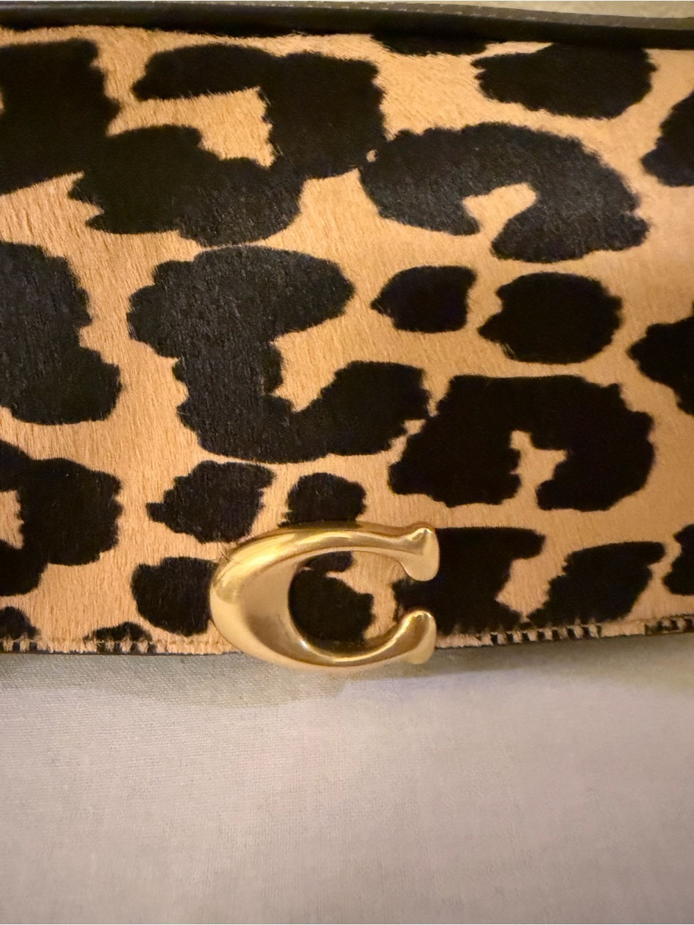 COACH Calf hair Leopard-Print Crossbody with Gold Color C' Accent - Black/Tan - Picture 4 of 5